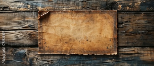 A piece of old paper on a wooden background.