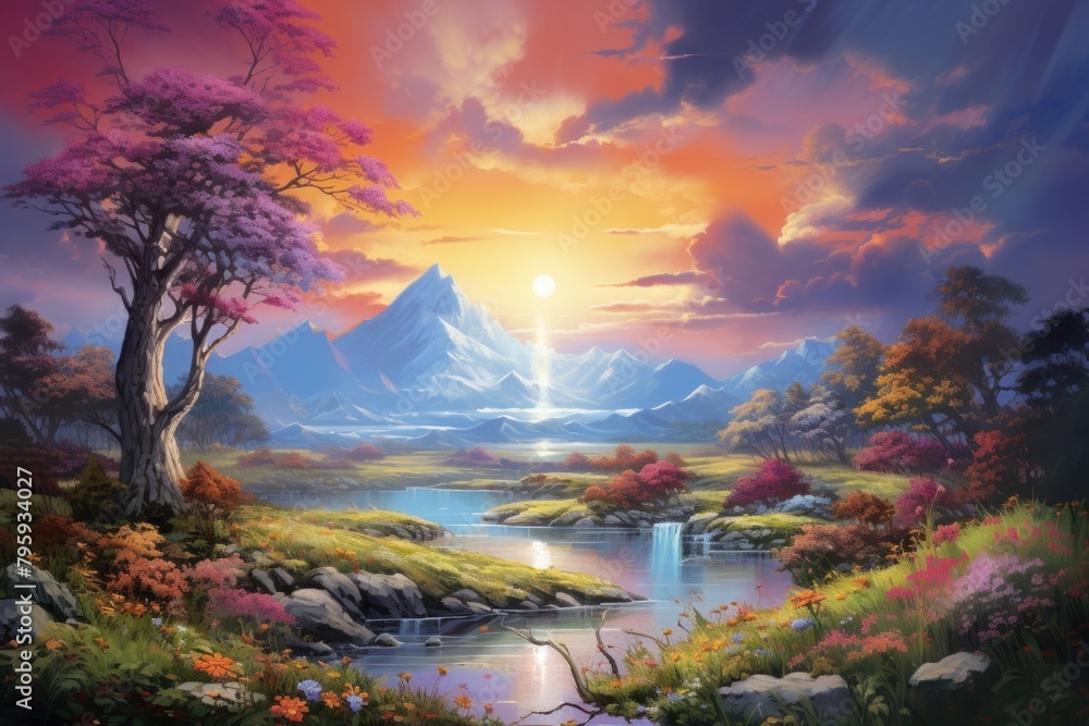 Art background landscape painting outdoors