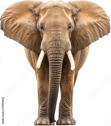 African elephant standing with tusks and large ears