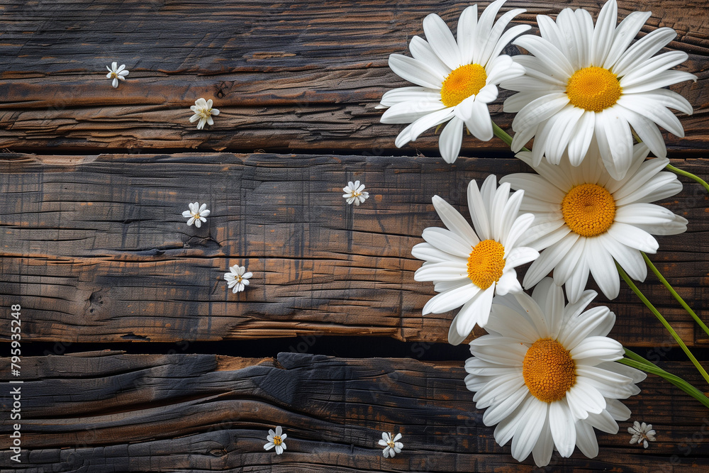 Obraz premium Copy-space of white daisy flowers, a tranquil vista adorned with nature's graceful symbols of renewal and life