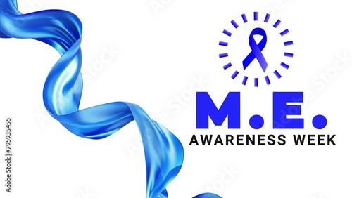 M.E. awareness week. Blue color ribbon wave motion. photo