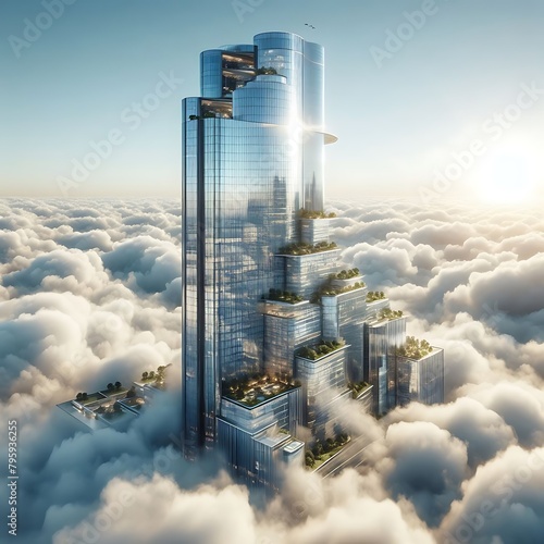 Concept of tallest building in the world over the clouds eco friendly wallpaper