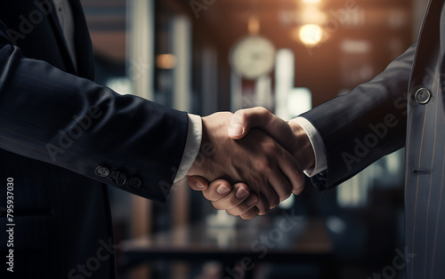 business people shaking hands over abstract blurred background.