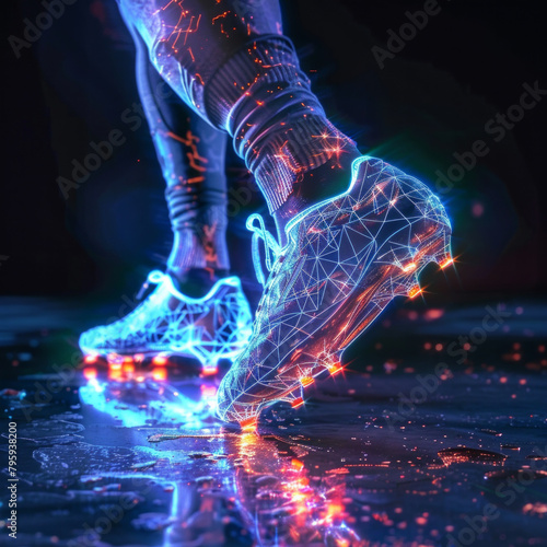 A pair of glowing shoes with a futuristic design