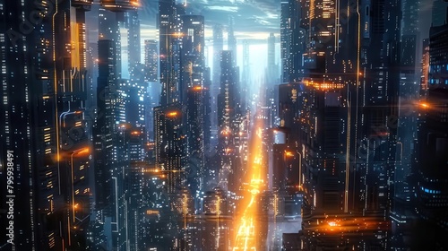 Future city with futuristic hyper loop Gate, digital cyber community, metaverse, or new world globalization generative ai technology.AI generated image.