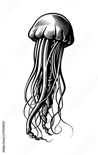 jellyfish engraving black and white outline