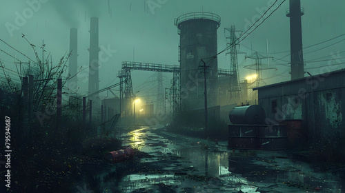 Moody Industrial Wasteland:Atmospheric Tension in Isolated 3D Cinematic Rendering