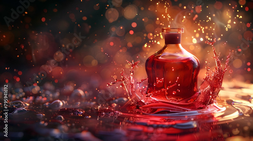 Mysterious Longevity Elixir in Captivating Motion with Vibrant Glowing Splashes and Reflections