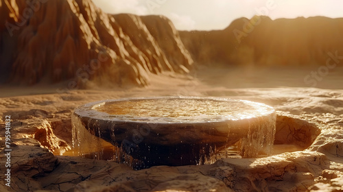 Mystical Fountain of Immortality Amid the Timeless Sands of an Isolated Desert Landscape photo