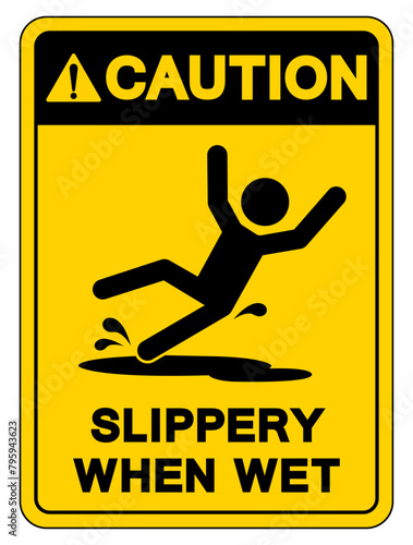 Caution Slippery When Wet Symbol Sign,Vector Illustration, Isolate On White Background Label. EPS10