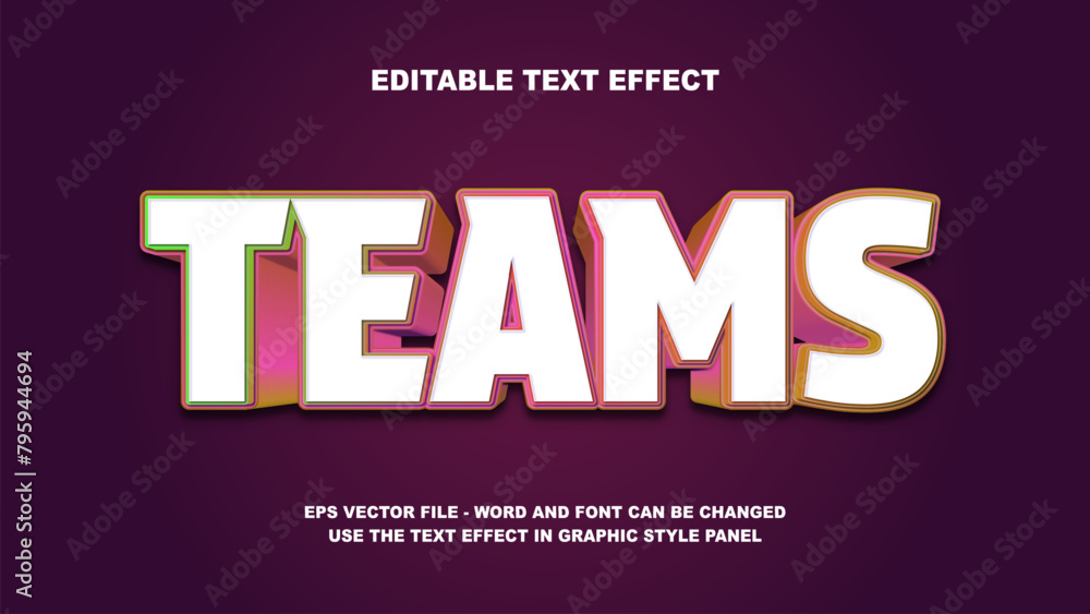 Editable Text Effect Teams 3D Vector Template