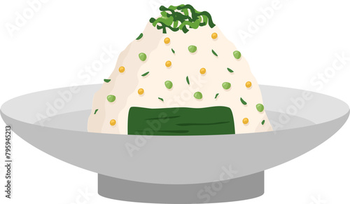  Japanese food onigiri rice ball. Onigiri japanese rice ball  with nory seaweed various taste. Asian rice food. Japanese fast food.