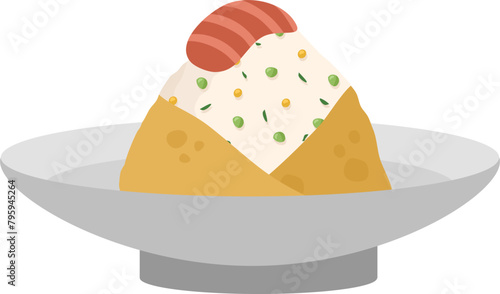  Japanese food onigiri rice ball. Onigiri japanese rice ball  with nory seaweed various taste. Asian rice food. Japanese fast food.