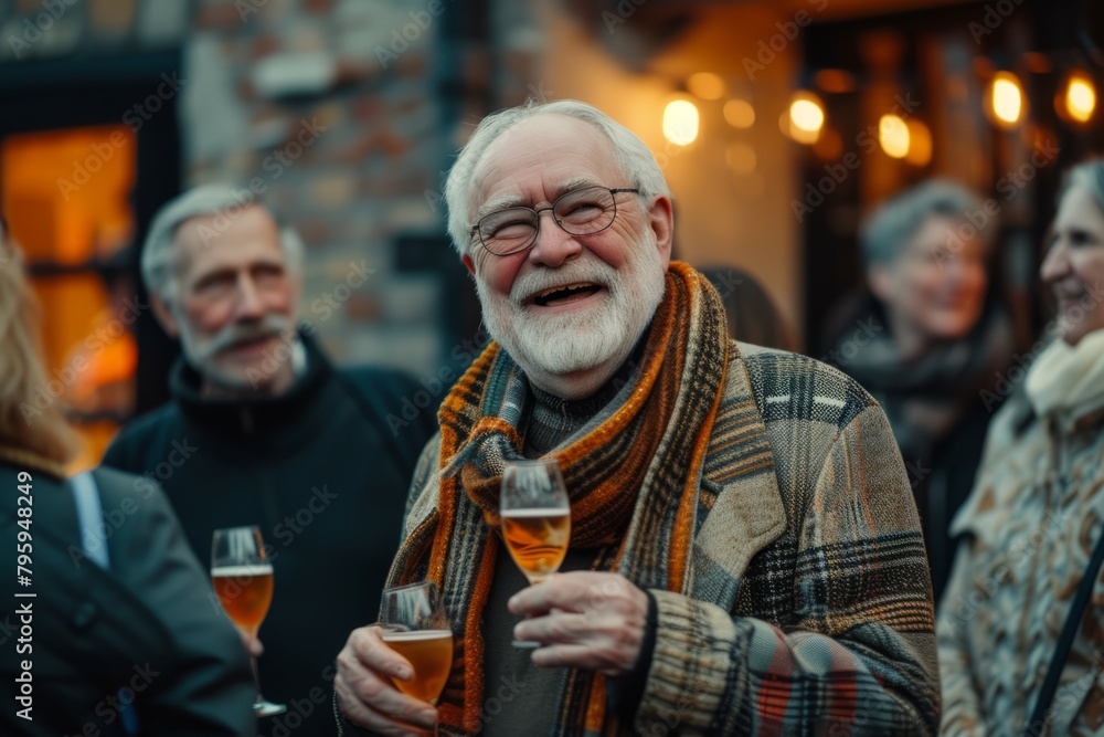 Portrait of a senior man with glasses of beer at a restaurant. Portrait of a senior man with glasses of beer at a restaurant.