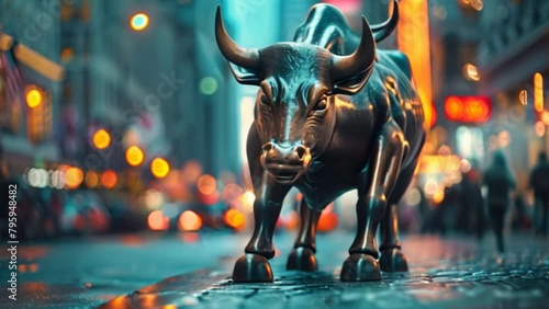 An image of a bull represents the bustle of investment. photo
