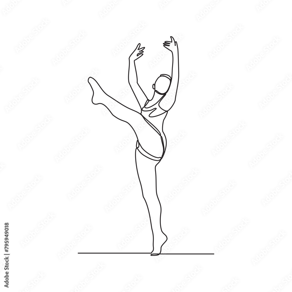 One continuous line drawing of Ballerina vector illustration. Ballet dance is a form of classical dance that originated in Renaissance Italy. Ballerina concept design in simple continuous line style. One continuous line drawing of Ballerina vector illustration. Ballet dance is a form of classical dance that originated in Renaissance Italy. Ballerina concept design in simple continuous line style.