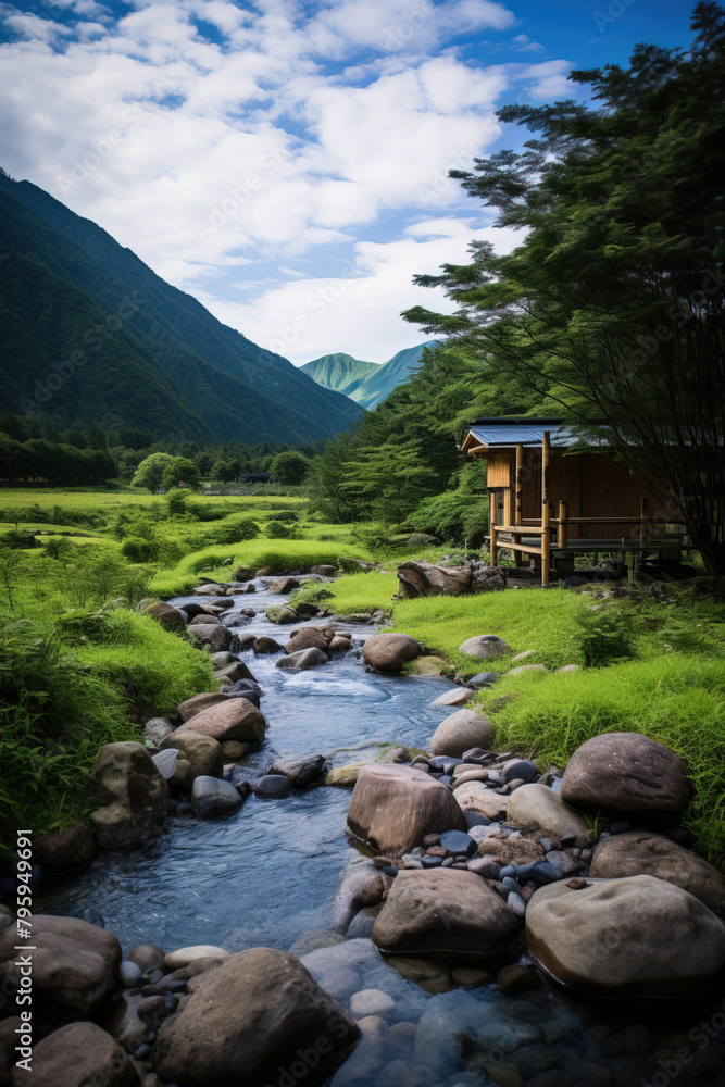Fototapeta premium landscape with lake and mountains.