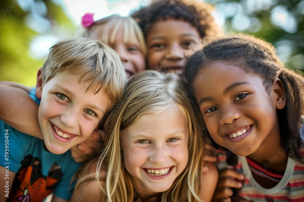 Portrait of group of smiling children looking at camera in the park Portrait of group of smiling children looking at camera in the park