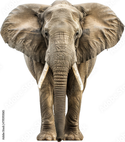 African elephant with large tusks facing forward