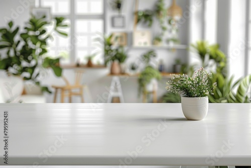 White Table with Blurred Background created with Generative AI