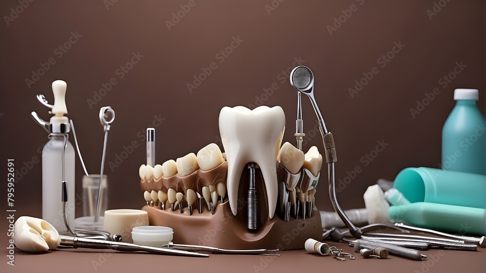 Concept picture of a dental background with a dental model and dental ...