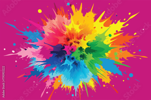 colorful rainbow holi paint color powder explosion vector, isolated wide hot pink panorama background