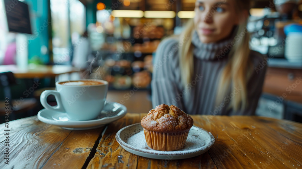 Breaktime Moment with Coffee and Muffin at a Cozy Cafe Breaktime Moment with Coffee and Muffin at a Cozy Cafe