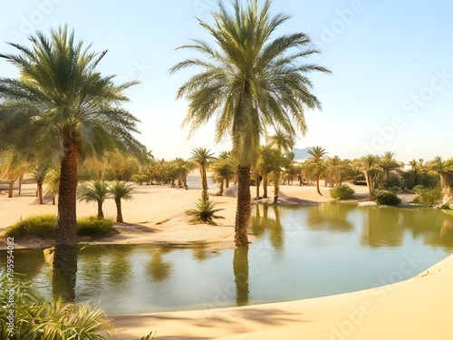Desert Oasis  Palm Trees in the Hot Breeze