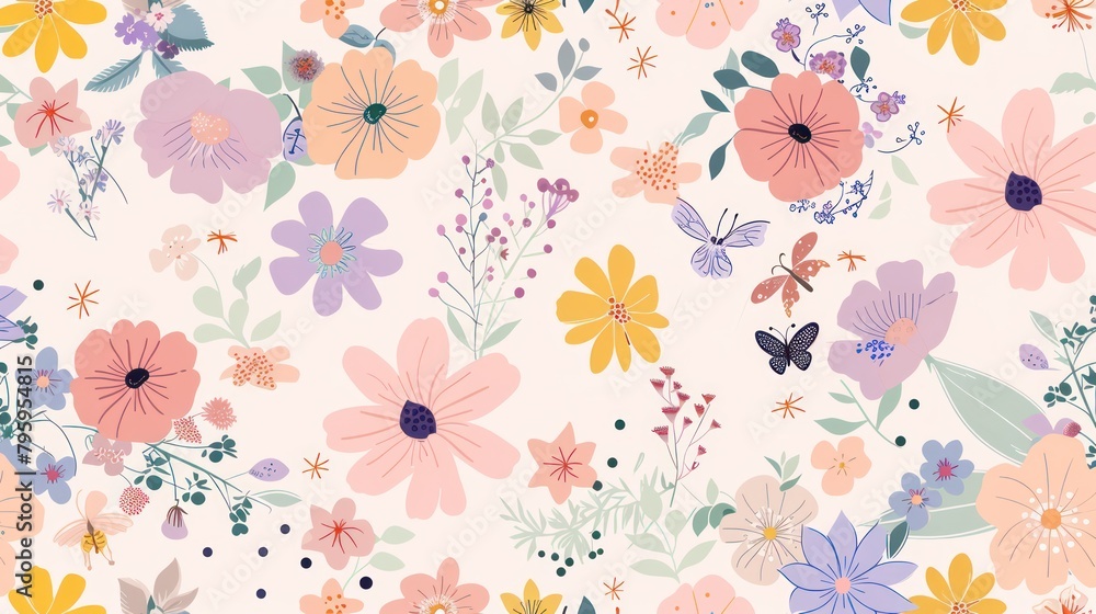 Cute design of flowers botanical pattern themed children's background Cute design of flowers botanical pattern themed children's background
