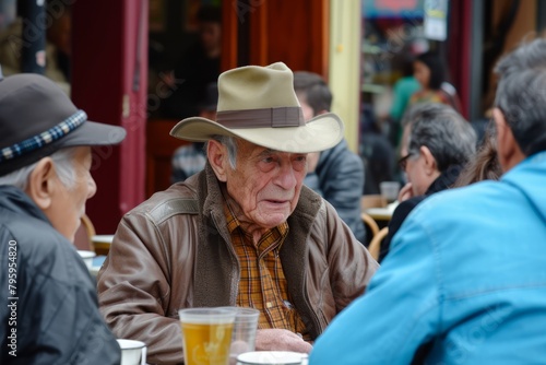 Elderly man sitting in a street cafe in Bucharest  Romania.