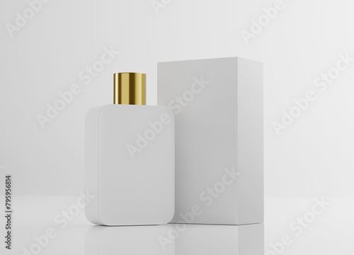 Blank White Perfume Bottle Mockup with Box - 3D Illustration Render