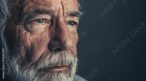Old man beside a window in dramatic light, contemplating life