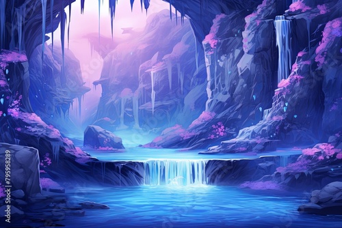 Crystal Blue Waterfall Gradients: Serene Falls Ambiance Magic © Michael