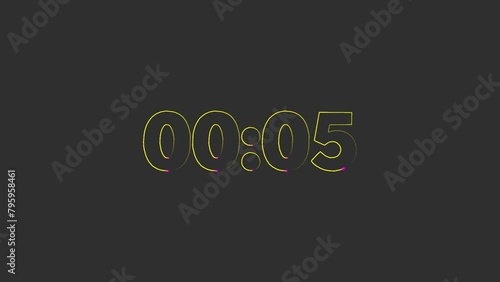 Countdown timer animation with neon color text.  photo