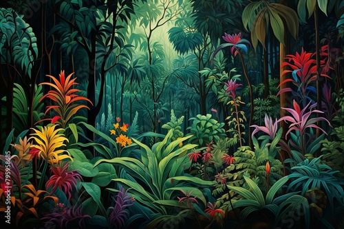 Deep Jungle Greenery Gradients  Vibrant Foliage Tapestry Unveiled