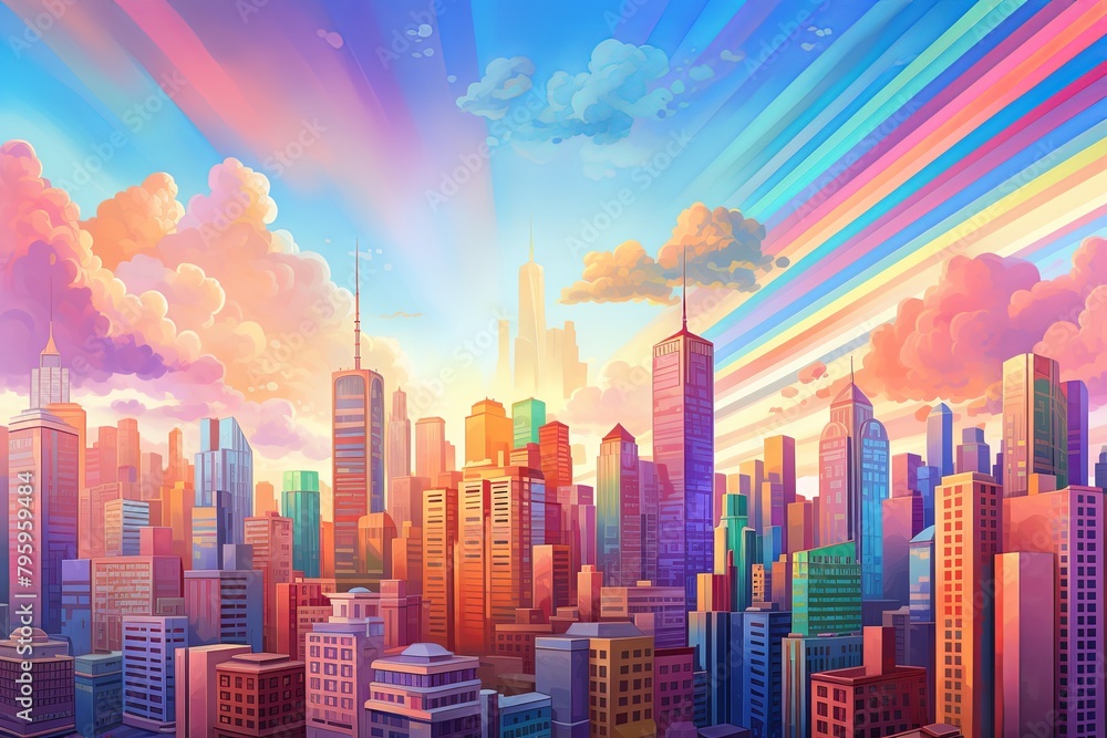 Energetic City Rush: Vivid Skyscraper Spectrum Gradients