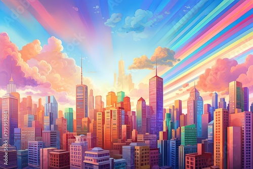 Energetic City Rush: Vivid Skyscraper Spectrum Gradients