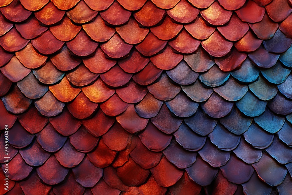 Fiery Dragon Scale Gradients - Ember Scale Hues Abstract Digital Image.