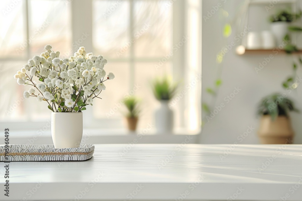 White Table with Blurred Background created with Generative AI White Table with Blurred Background created with Generative AI