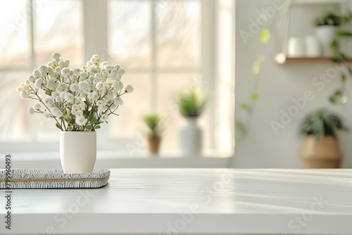 White Table with Blurred Background created with Generative AI