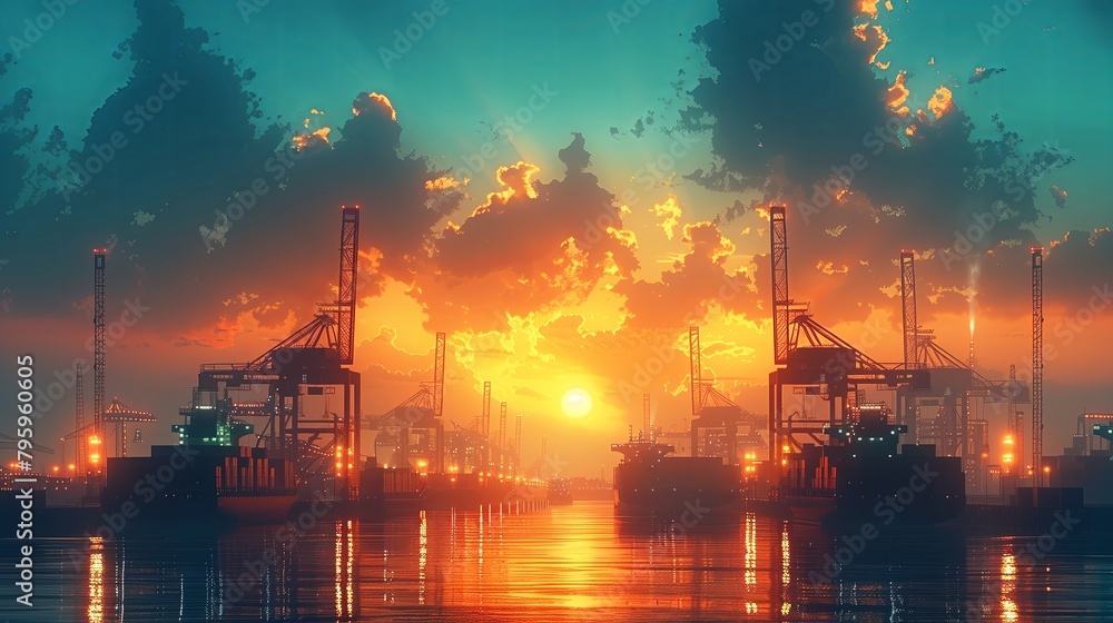 Shipping from the port involves loading and unloading a variety of ships and using cranes. Shipping from the port involves loading and unloading a variety of ships and using cranes.