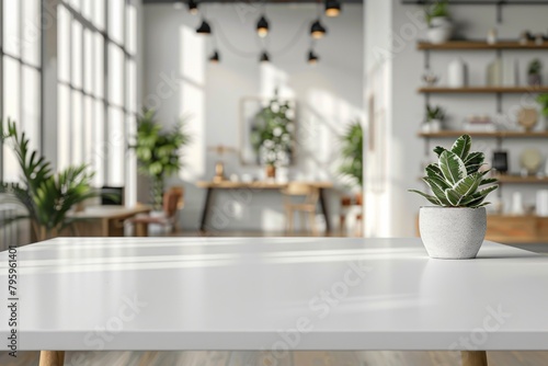 White Table with Blurred Background created with Generative AI