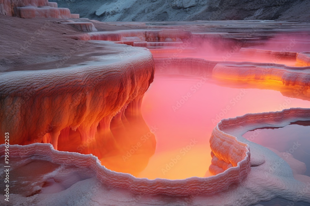 Glowing Hot Spring Gradients: Geothermal Beauty Gradation Vision