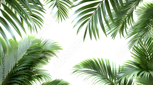 Realistic palm leaves shrubs corner on white background 