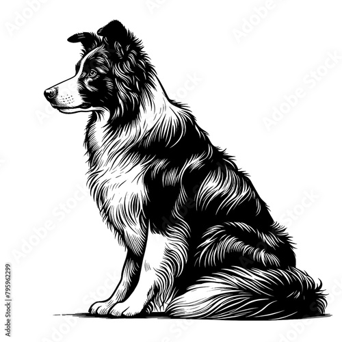 Hand drawn cute Border Collie, vector sketch isolated on white background.