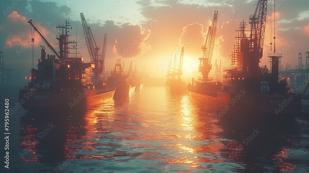Shipping from the port involves loading and unloading a variety of ships and using cranes. Shipping from the port involves loading and unloading a variety of ships and using cranes.