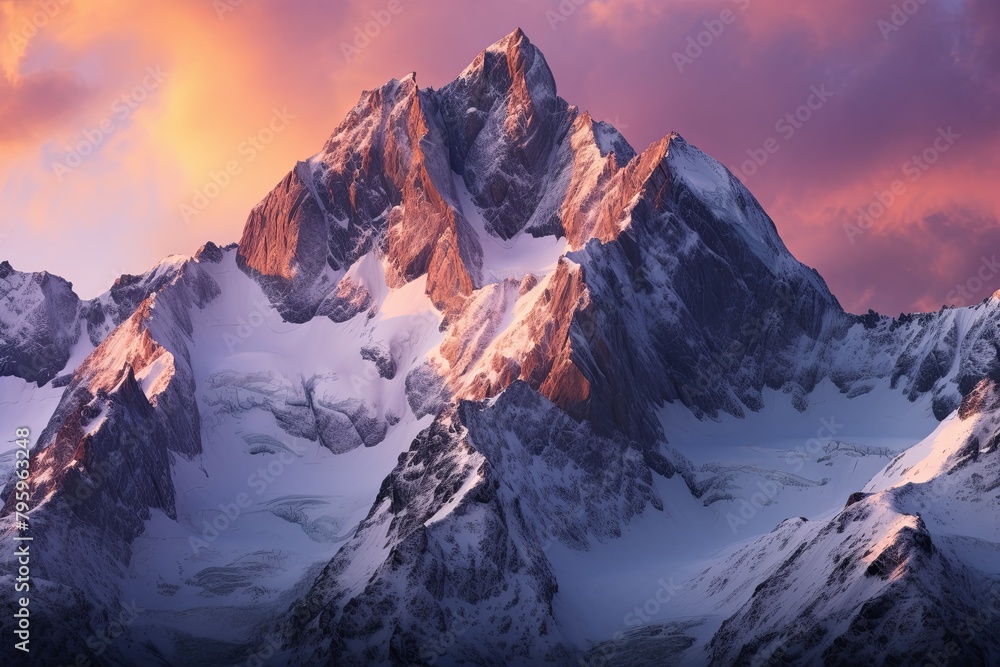 High Alpine Sunrise Gradients: Majestic Dawn Light Painting Over Peaks