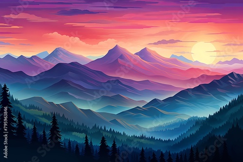 High Alpine Sunrise Gradients: Vibrant Peaks Illuminated #795963846