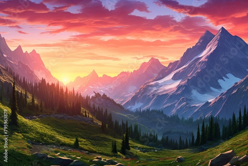 High Alpine Sunrise Gradients: Vibrant Mountain Dawn Majesty © Michael