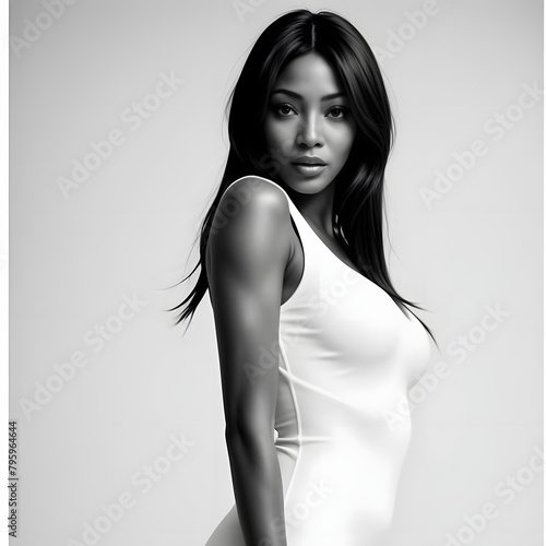 Portrait of a gorgeous African-American woman in a white mini-dress